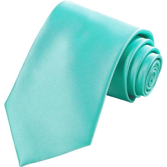 TIE Solid Satin Color Formal Necktie and Pocket Square Sets in Gift Box Teal - Picture 5 of 6